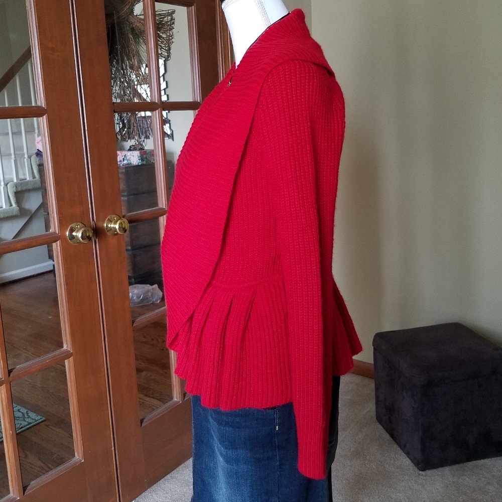 Red Ruffle Trim Front Closure Cardigan Like NEW - Picture 5 of 14